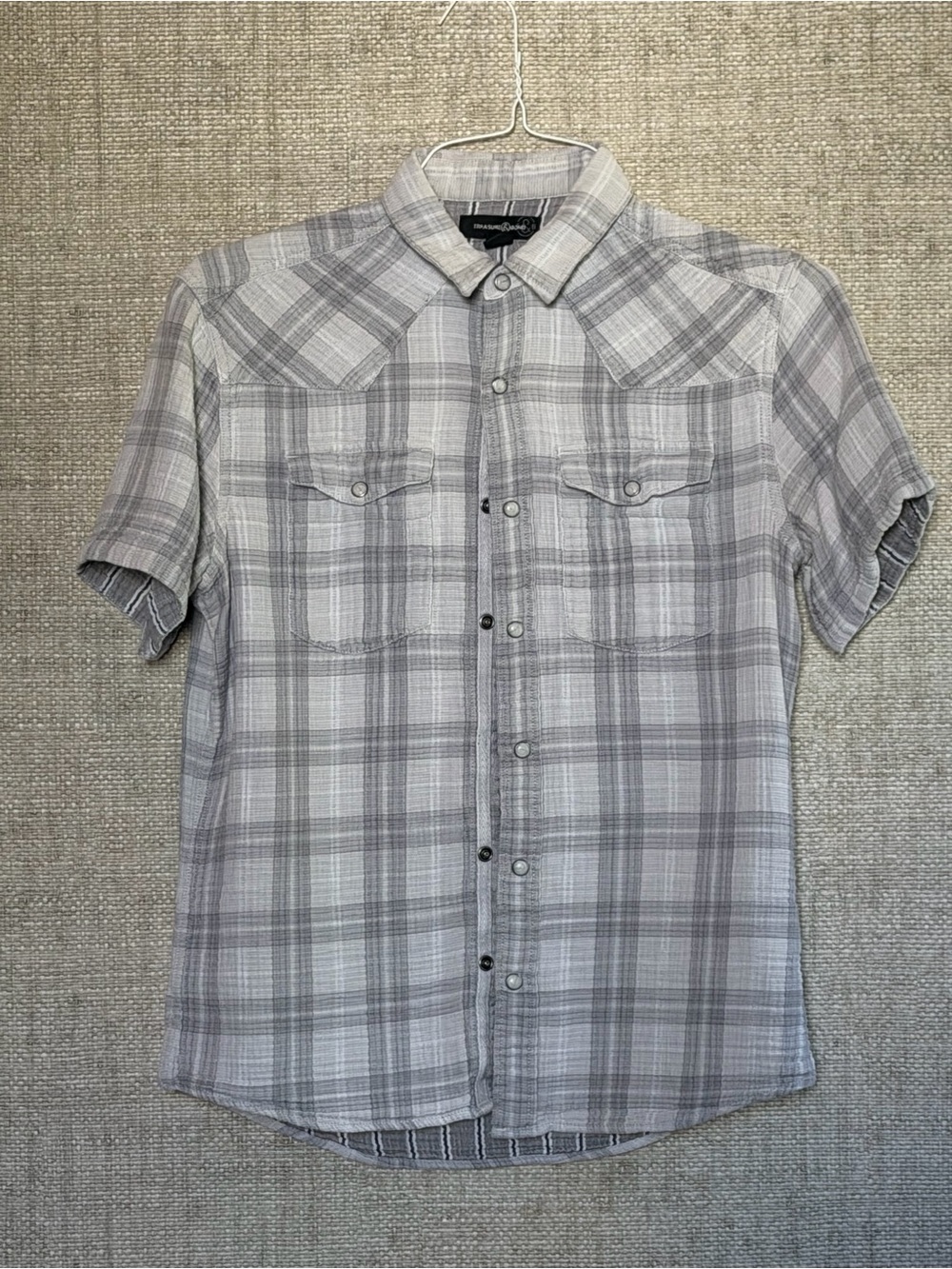 Treasure & Bond Men's Short-Sleeve Gray Plaid Button-Down Shirt